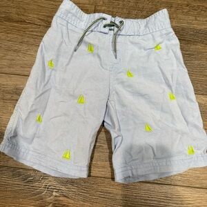 Janie and Jack Light Blue Shorts with Neon Green Sailboat embroidery